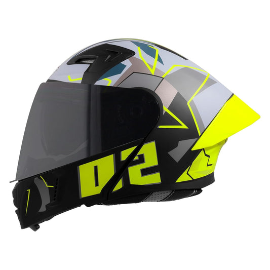 Steelbird SBA-20 02 ISI Certified Flip-Up Graphic Helmet for Men with Inner Chrome Sun Shield (Glossy Black Neon)