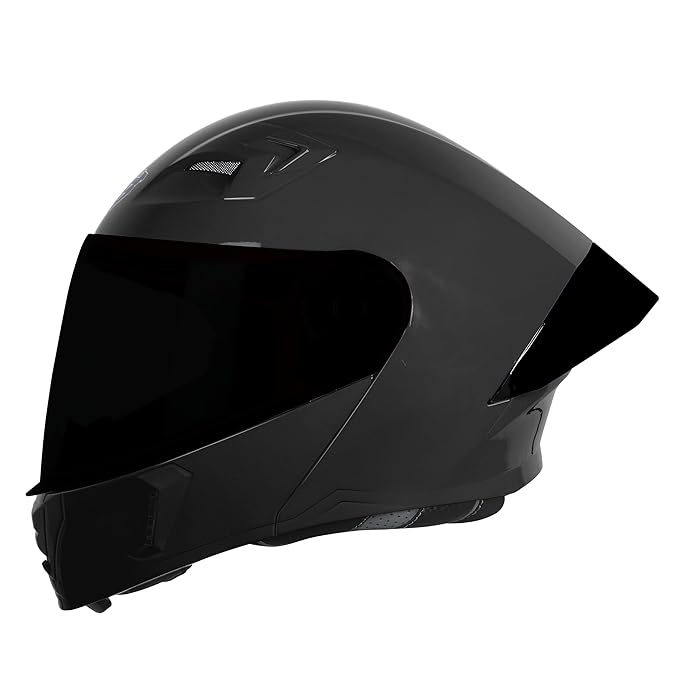 Steelbird SBA-20 7Wings ISI Certified Flip-Up Helmet with Black Spoiler for Men and Women with Inner Smoke Sun Shield (Glossy Black with Smoke Visor)