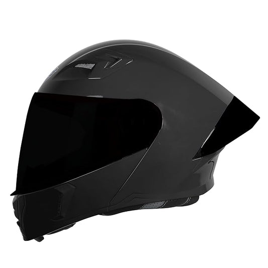 Steelbird SBA-20 7Wings ISI Certified Flip-Up Helmet with Black Spoiler for Men and Women with Inner Smoke Sun Shield (Glossy Black with Smoke Visor)