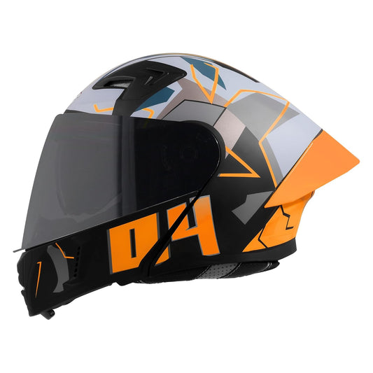 Steelbird SBA-20 04 ISI Certified Flip-Up Graphic Helmet for Men with Inner Chrome Sun Shield (Glossy Black Orange)
