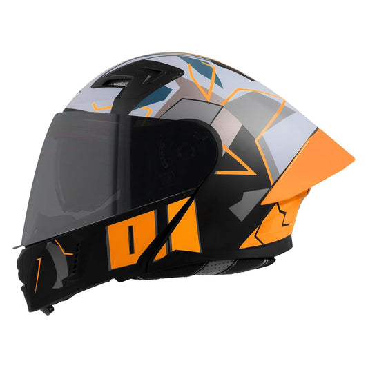 Steelbird SBA-20 01 ISI Certified Flip-Up Graphic Helmet for Men with Inner Chrome Sun Shield (Glossy Black Orange)