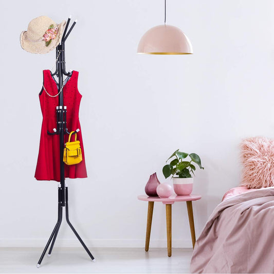 Steelbird Coat Hanger/Clothes Hanger Stand/ 6 Hook Hanging Pole Rack Clothes Hanger Coat Stand (Black)