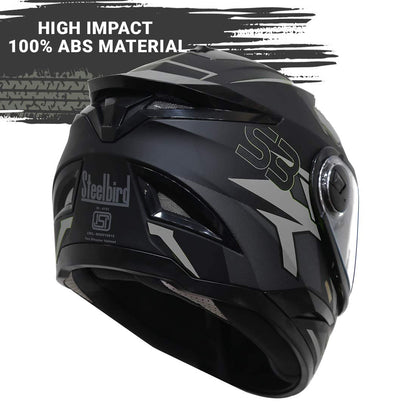 Steelbird SBH-17 Terminator ISI Certified Full Face Graphic Helmet for Men and Women (Matt Black Grey with Clear Visor)