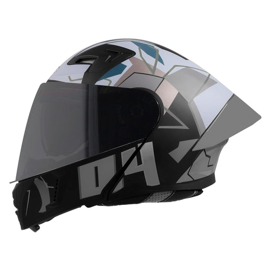 Steelbird SBA-20 04 ISI Certified Flip-Up Graphic Helmet for Men with Inner Chrome Sun Shield (Glossy Black Grey)