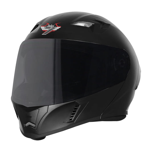 Steelbird SBA-15 7Wings Red Reflector ISI Certified Flip-Up Helmet for Men and Women with Inner Smoke Sun Shield (Dashing Black with Smoke Visor)