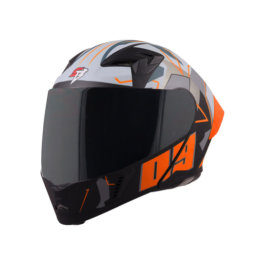 Steelbird SBA-20 09 ISI Certified Flip-Up Graphic Helmet for Men and Women with Inner Chrome Sun Shield (Glossy Black Orange with Smoke Visor)