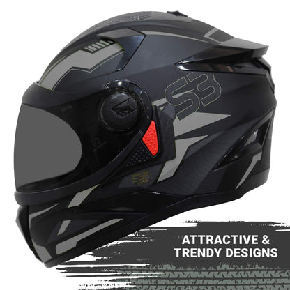 Steelbird SBH-17 Terminator ISI Certified Full Face Graphic Helmet (Matt Black Grey Fitted with Clear Visor and Extra Smoke Visor)