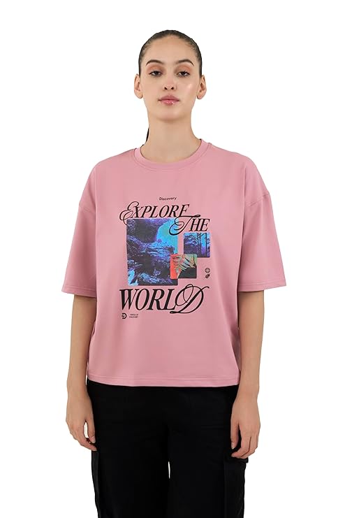 DCYPHR Discovery Women's Explore The World Graphic Tee- Dusk Pink