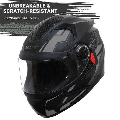 Steelbird SBH-17 Terminator ISI Certified Full Face Graphic Helmet for Men and Women (Matt Black Grey with Clear Visor)