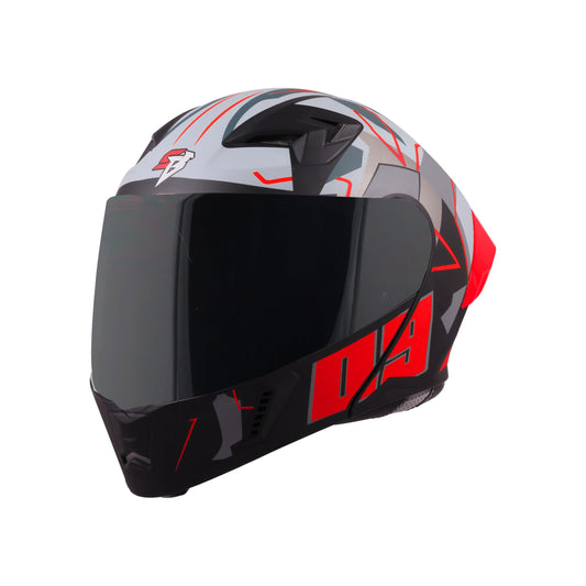 Steelbird SBA-20 09 ISI Certified Flip-Up Graphic Helmet for Men and Women with Inner Chrome Sun Shield (Glossy Black Red with Smoke Visor)