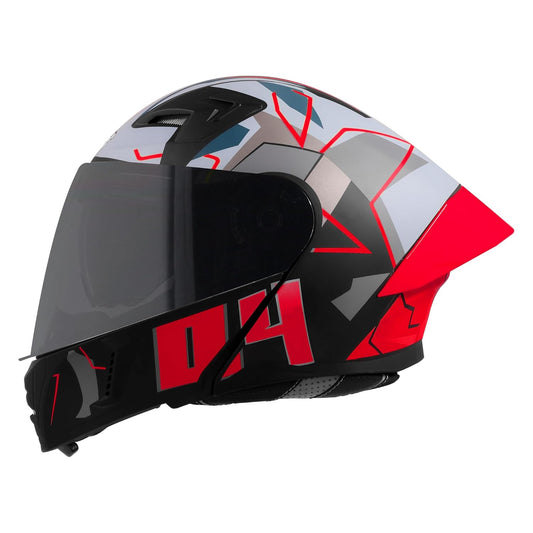 Steelbird SBA-20 04 ISI Certified Flip-Up Graphic Helmet for Men with Inner Chrome Sun Shield (Glossy Black Red)