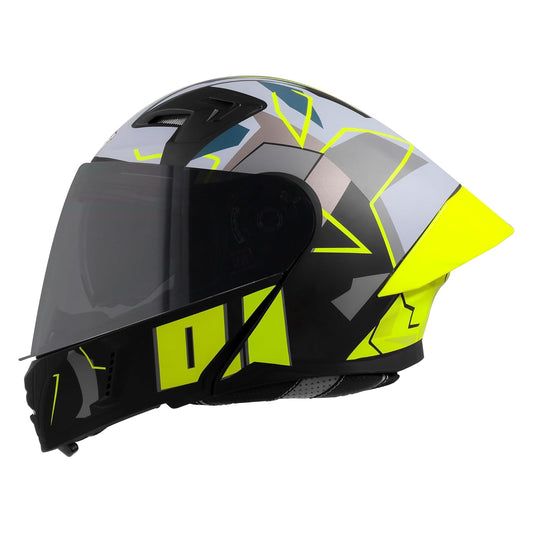 Steelbird SBA-20 01 ISI Certified Flip-Up Graphic Helmet for Men with Inner Chrome Sun Shield (Glossy Black Neon)