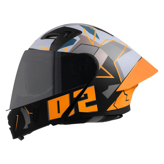 Steelbird SBA-20 02 ISI Certified Flip-Up Graphic Helmet for Men with Inner Chrome Sun Shield (Glossy Black Orange)