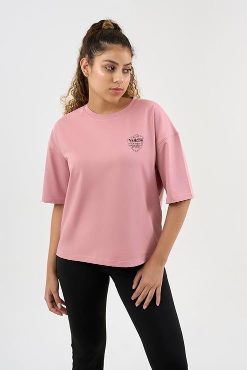 DCYPHR Discovery Women's Snow Leopard Graphic Tee- Dusk Pink