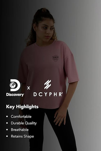 DCYPHR Discovery Women's Snow Leopard Graphic Tee- Dusk Pink