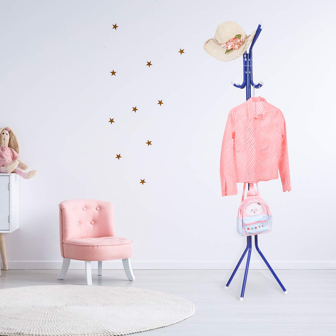 Steelbird Coat Hanger/Clothes Hanger Stand/ 6 Hook Hanging Pole Rack Clothes Hanger Coat Stand (Blue)