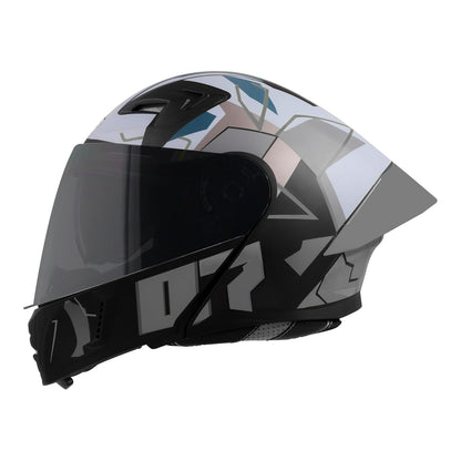 Steelbird SBA-20 07 ISI Certified Flip-Up Graphic Helmet for Men with Inner Chrome Sun Shield (Glossy Black Grey)
