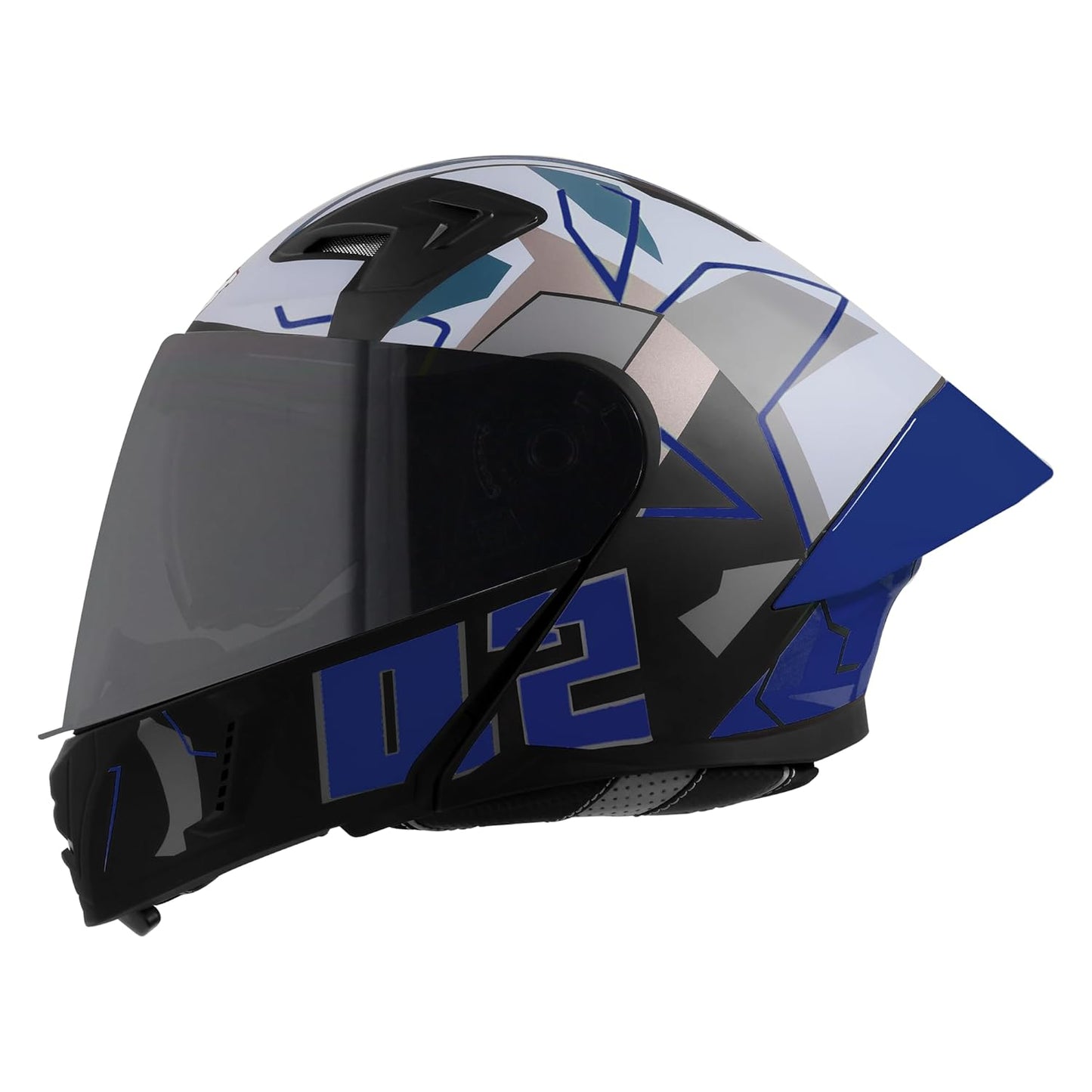 Steelbird SBA-20 02 ISI Certified Flip-Up Graphic Helmet for Men with Inner Chrome Sun Shield (Glossy Black Blue)