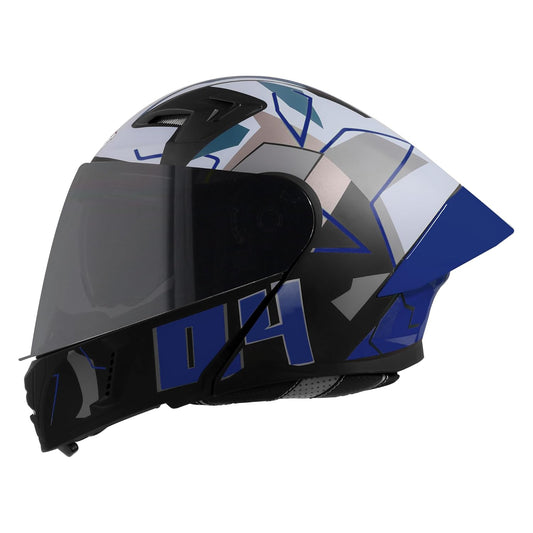 Steelbird SBA-20 04 ISI Certified Flip-Up Graphic Helmet for Men with Inner Chrome Sun Shield (Glossy Black Blue)