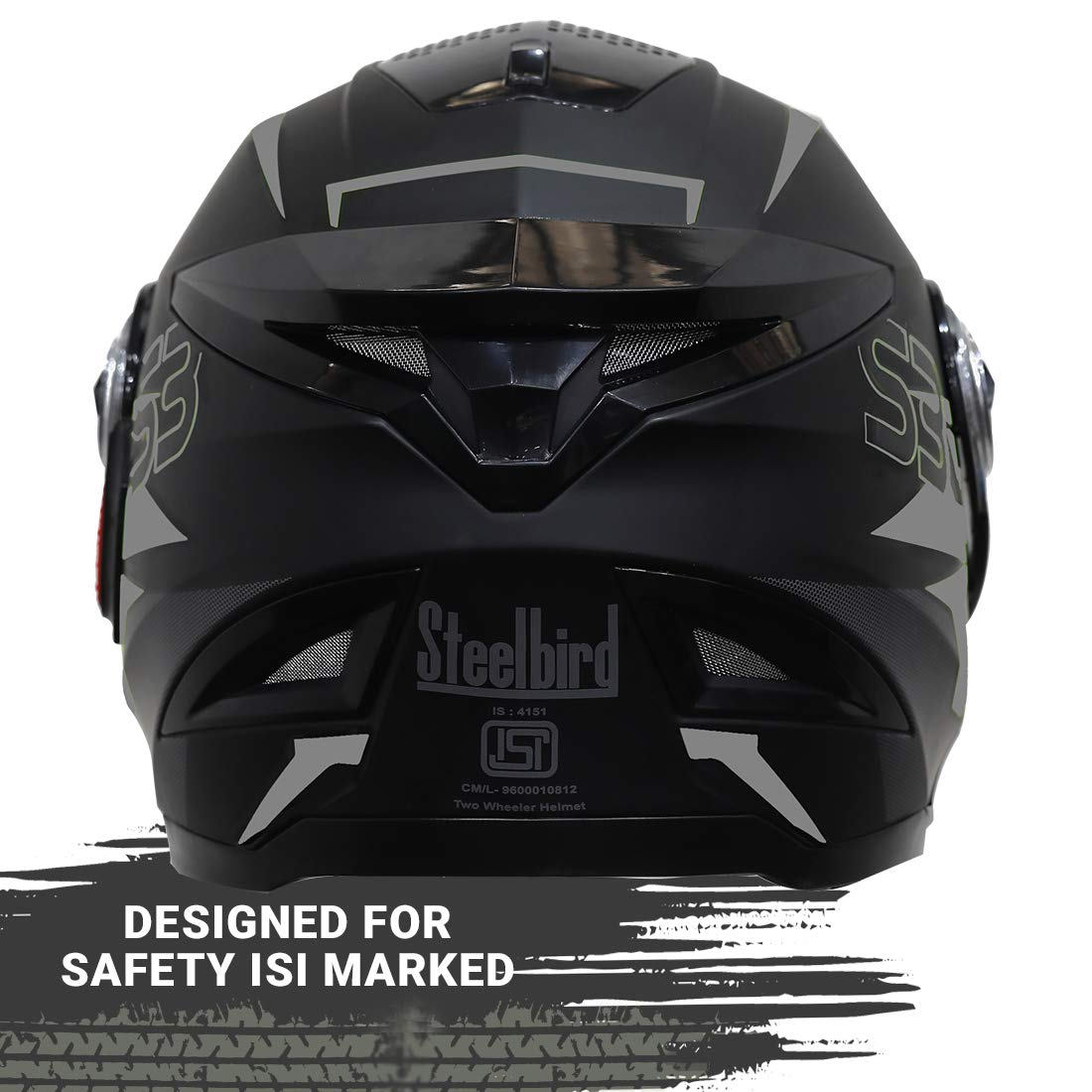 Steelbird SBH-17 Terminator ISI Certified Full Face Graphic Helmet (Matt Black Grey Fitted with Clear Visor and Extra Smoke Visor)