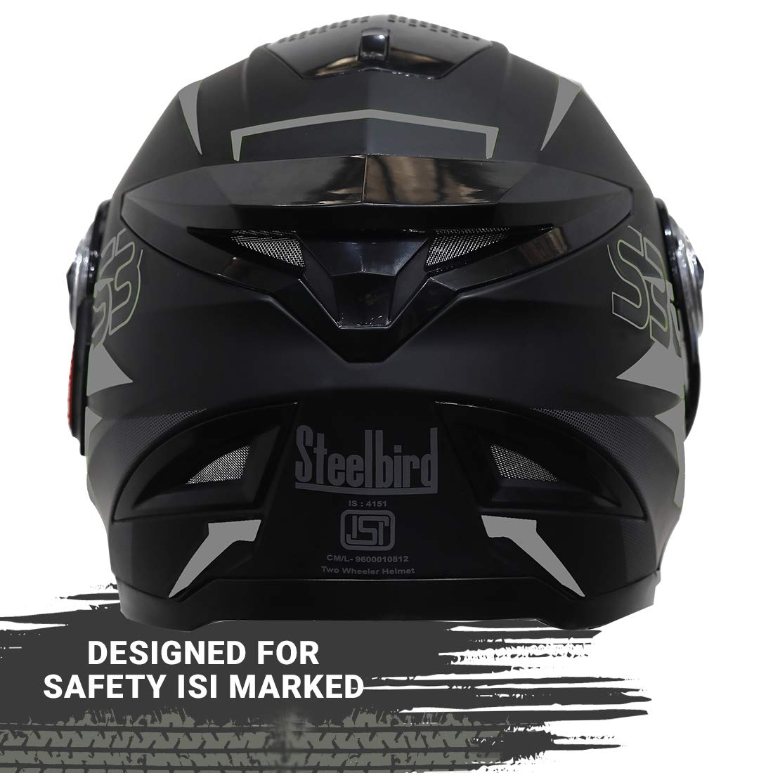 Steelbird SBH-17 Terminator ISI Certified Full Face Graphic Helmet for Men and Women (Matt Black Grey with Clear Visor)