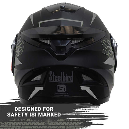 Steelbird SBH-17 Terminator ISI Certified Full Face Graphic Helmet for Men and Women (Matt Black Grey with Clear Visor)