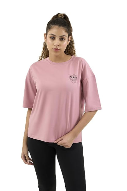 DCYPHR Discovery Women's Snow Leopard Graphic Tee- Dusk Pink