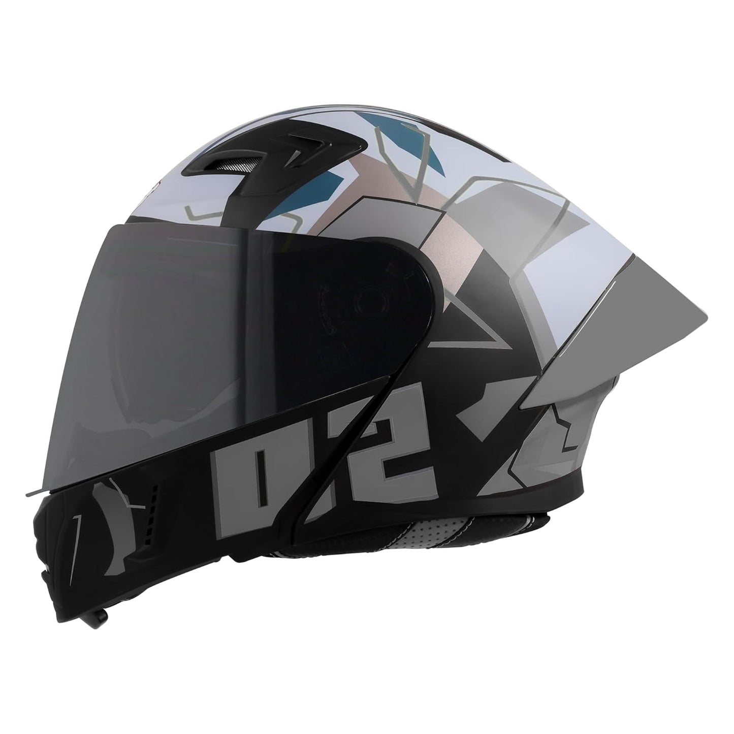 Steelbird SBA-20 02 ISI Certified Flip-Up Graphic Helmet for Men with Inner Chrome Sun Shield (Glossy Black Grey)