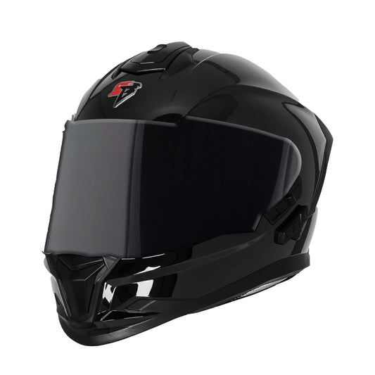Steelbird SBH-57 Fighter Bass X Bluetooth Helmet ISI and DOT Certified Full Face Helmet for Men with Inner Silver Sun Shield (Glossy Black)
