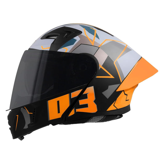Steelbird SBA-20 03 ISI Certified Flip-Up Graphic Helmet for Men with Inner Chrome Sun Shield (Glossy Black Orange)