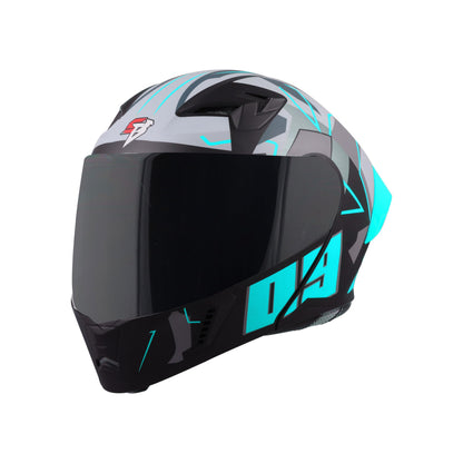 Steelbird SBA-20 09 ISI Certified Flip-Up Graphic Helmet for Men and Women with Inner Chrome Sun Shield (Glossy Black Jazz Blue with Smoke Visor)