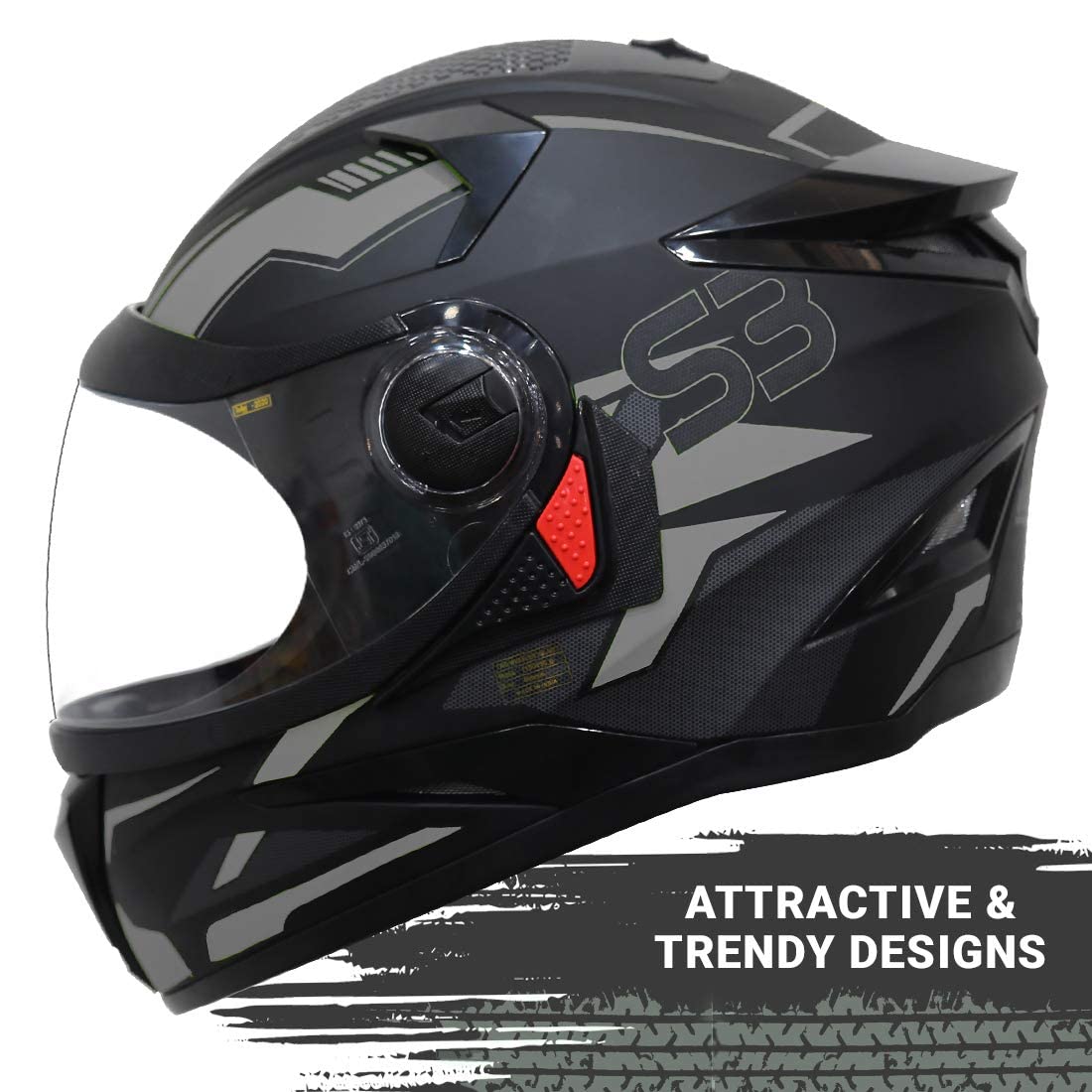 Steelbird SBH-17 Terminator ISI Certified Full Face Graphic Helmet for Men and Women (Matt Black Grey with Clear Visor)