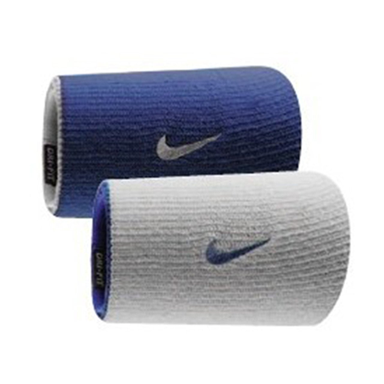Refurbished Nike BN5005-452-F Dry-Fit Double Wide Wristband, Pack of 2 (Blue/White)