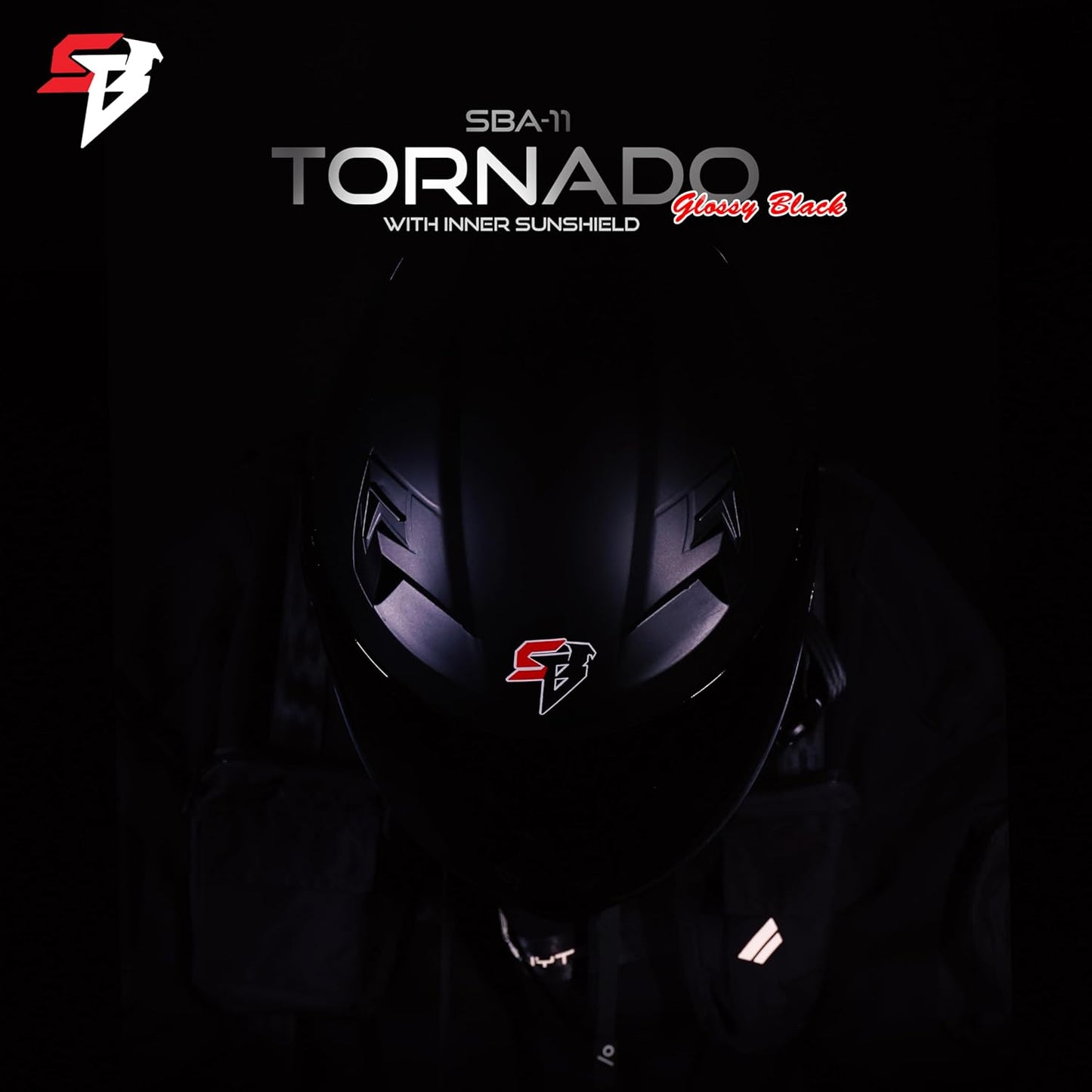 Steelbird SBA-11 Tornado ISI and DOT Certified Full Face Helmet for Men and Women with Inner Silver Sun Shield (Glossy Black with Smoke Visor)