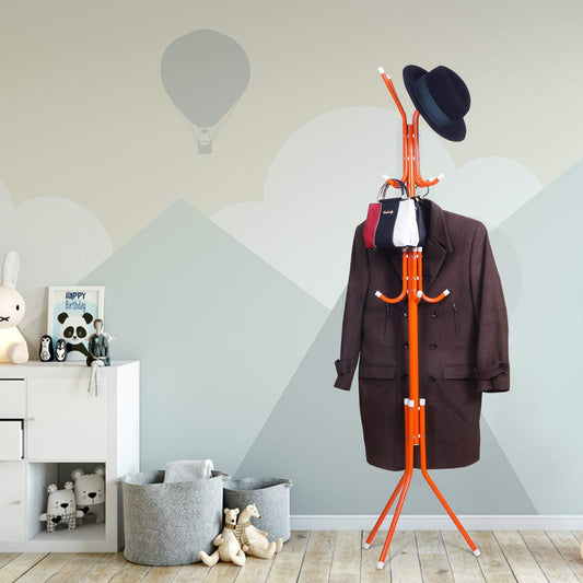 Steelbird Coat Hanger/Clothes Hanger Stand/ 6 Hook Hanging Pole Rack Clothes Hanger Coat Stand (Orange)
