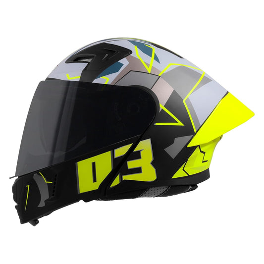 Steelbird SBA-20 03 ISI Certified Flip-Up Graphic Helmet for Men with Inner Chrome Sun Shield (Glossy Black Neon)