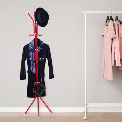 Steelbird Coat Hanger/Clothes Hanger Stand/ 6 Hook Hanging Pole Rack Clothes Hanger Coat Stand (Red)