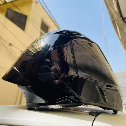 Steelbird SBA-20 7Wings ISI Certified Flip-Up Helmet with Black Spoiler for Men and Women with Inner Smoke Sun Shield (Glossy Black with Smoke Visor)