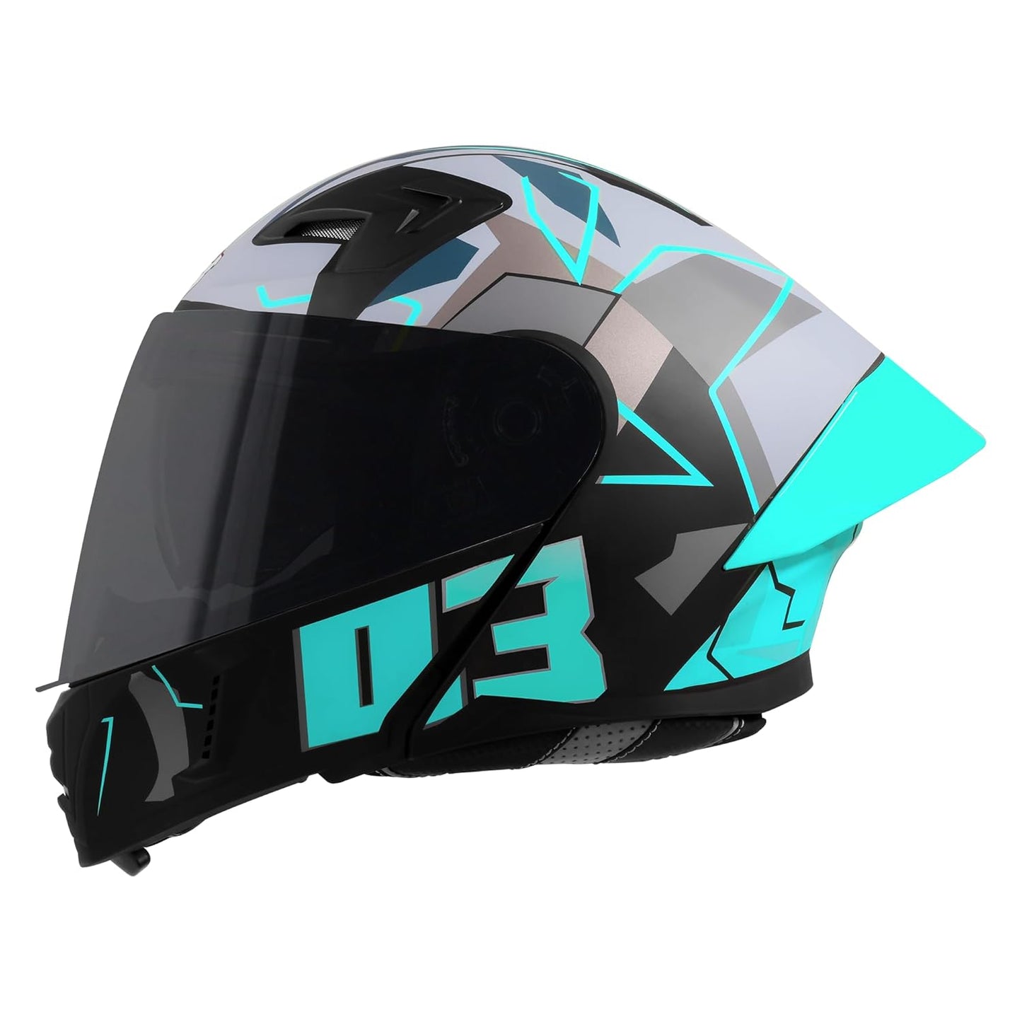 Steelbird SBA-20 03 ISI Certified Flip-Up Graphic Helmet for Men with Inner Chrome Sun Shield (Glossy Black Cyan Green)