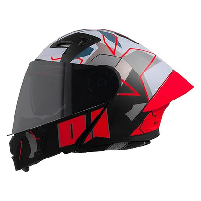 Steelbird SBA-20 01 ISI Certified Flip-Up Graphic Helmet for Men with Inner Chrome Sun Shield (Glossy Black Red)