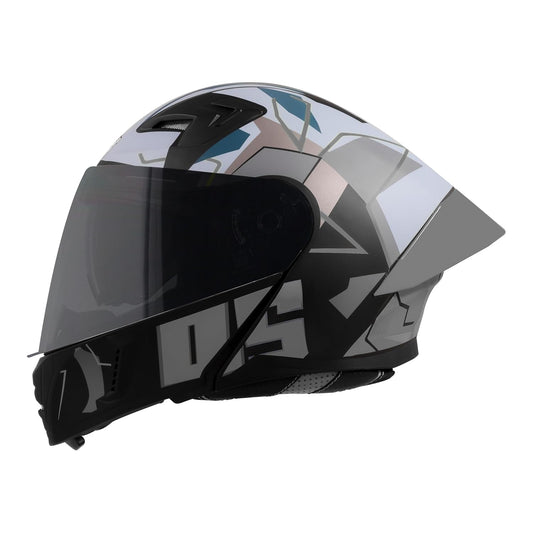 Steelbird SBA-20 05 ISI Certified Flip-Up Graphic Helmet for Men with Inner Chrome Sun Shield (Glossy Black Grey)