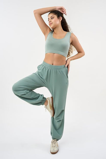 DCYPHR Women's Lightweight Terry Studio Pants -Ice Green