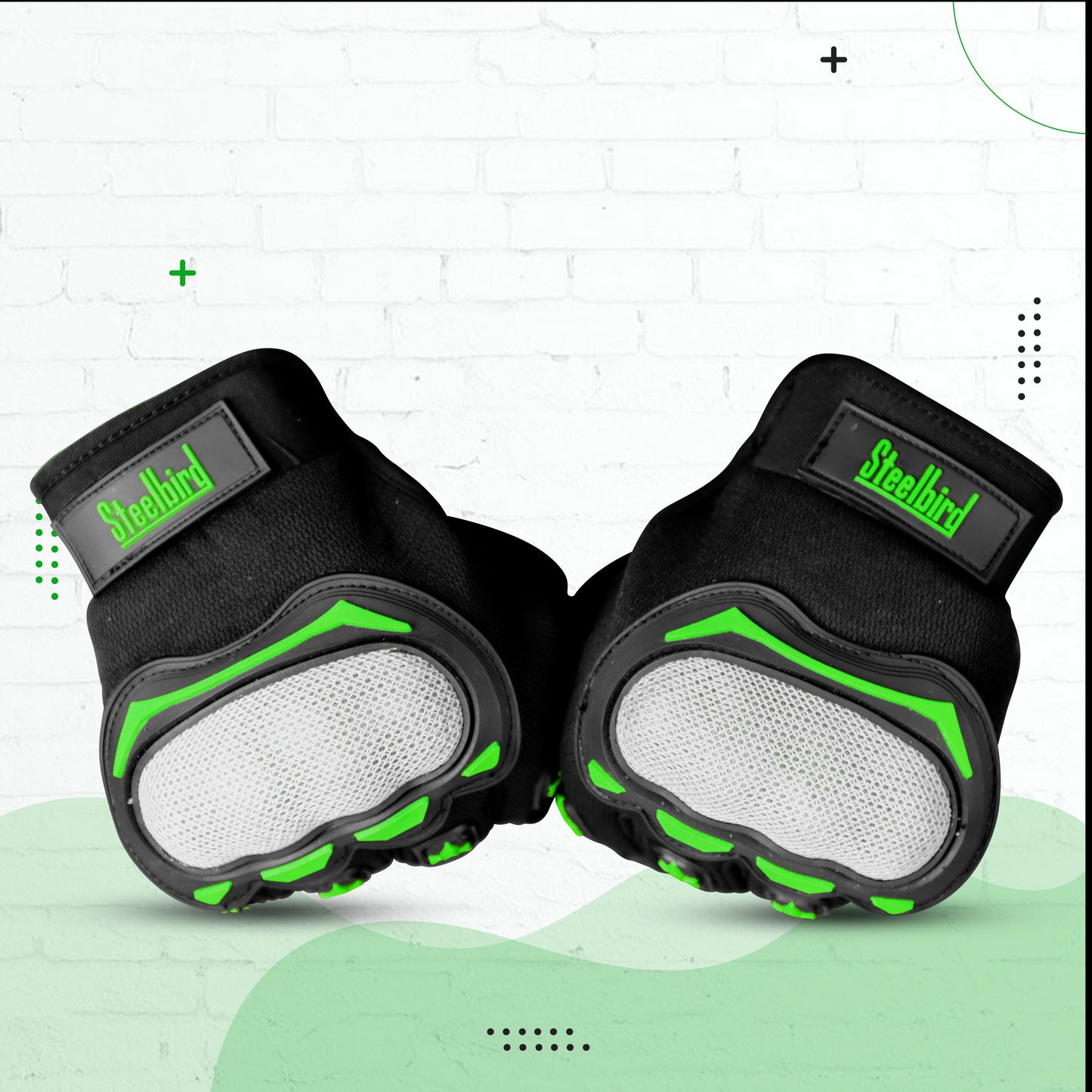 Refurbished Steelbird Experience 1.0 Reflective Full Finger Bike Riding Gloves with Touch Screen Sensitivity at Thumb and Index Finger, Protective Off-Road Motorbike Racing (Black Green)