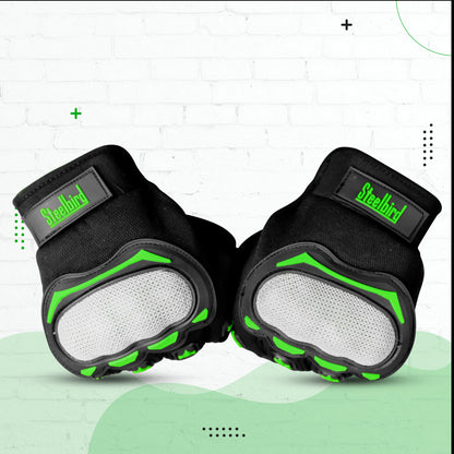 Refurbished Steelbird Experience 1.0 Reflective Full Finger Bike Riding Gloves with Touch Screen Sensitivity at Thumb and Index Finger, Protective Off-Road Motorbike Racing (Black Green)