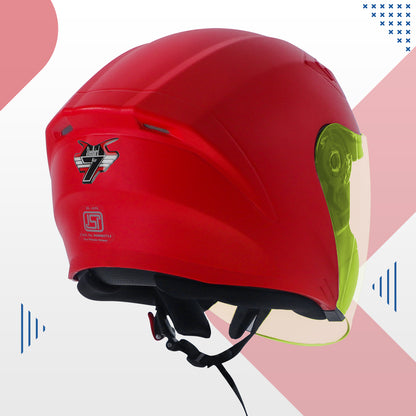 Steelbird SBA-17 7Wings ISI Certified Open Face Helmet for Men and Women with Inner Smoke Sun Shield (Dashing Red with Tinted Yellow Visor)