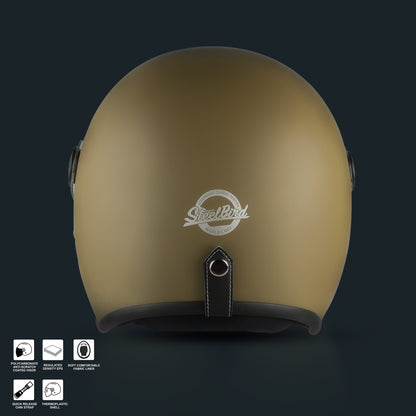 Steelbird SBH-54 Retro ISI Certified Open Face Helmet for Men and Women (Matt Desert storm)