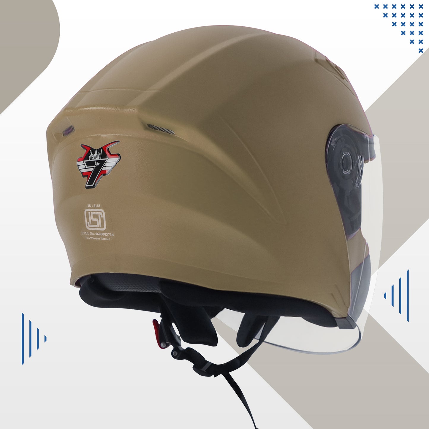 Steelbird SBA-17 7Wings ISI Certified Open Face Helmet for Men and Women with Inner Smoke Sun Shield (Dashing Desert Storm with Tinted Yellow Visor)