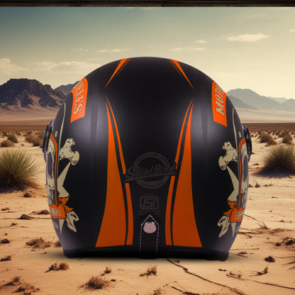 Steelbird SBH-55 Chopper Squad ISI Certified Open Face Helmet for Men and Women (Glossy Black Orange)