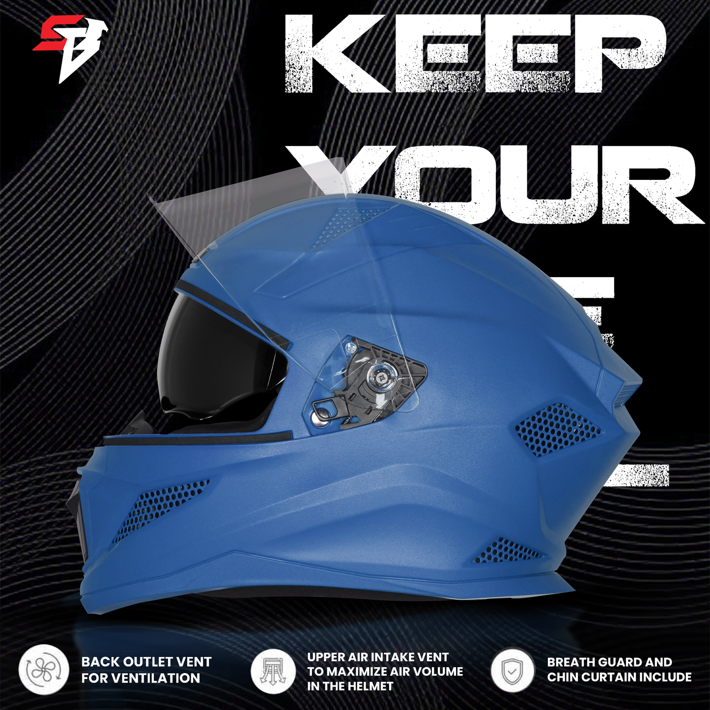 Steelbird SBH-25 Rudra ISI Certified Full Face Helmet for Men and Women with Inner Smoke Sun Shield (Glossy Y.Blue)