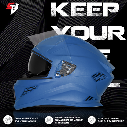 Steelbird SBH-25 Rudra ISI Certified Full Face Helmet for Men and Women with Inner Smoke Sun Shield (Glossy Y.Blue)